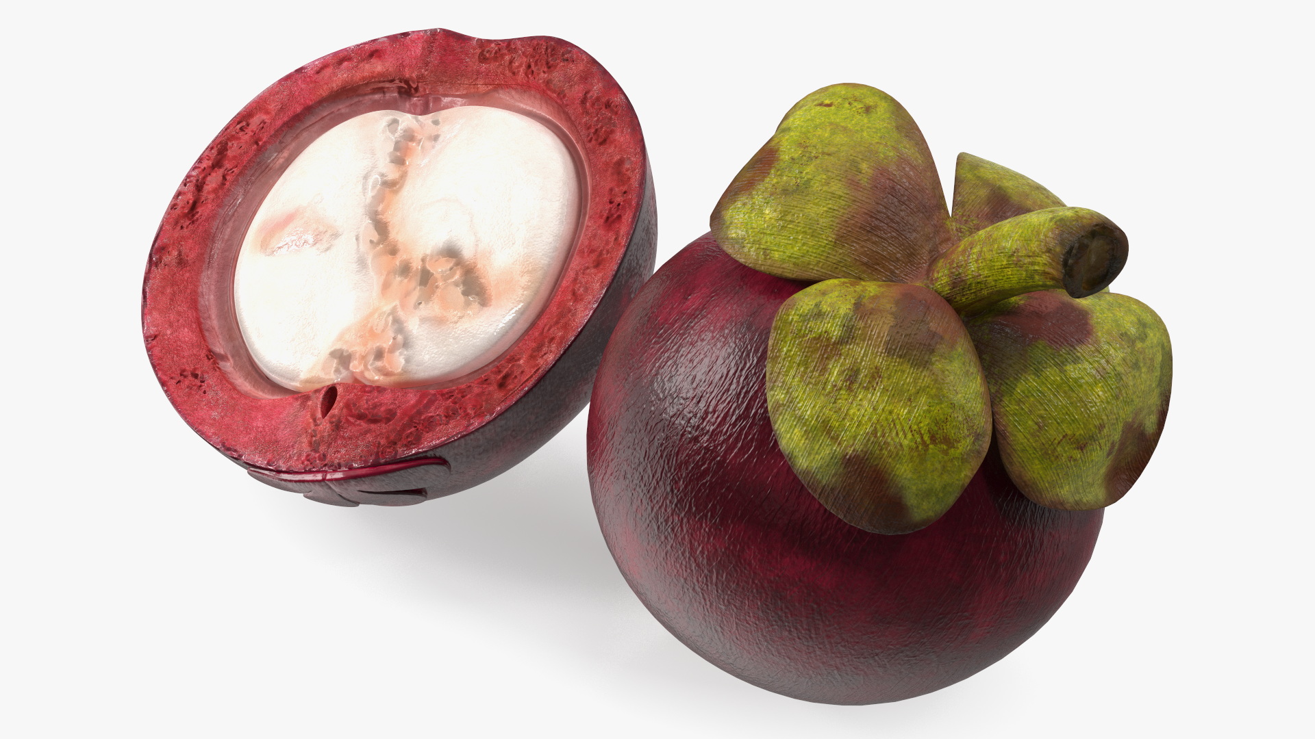 3D Thailand Mangosteen Whole and Half Cut model