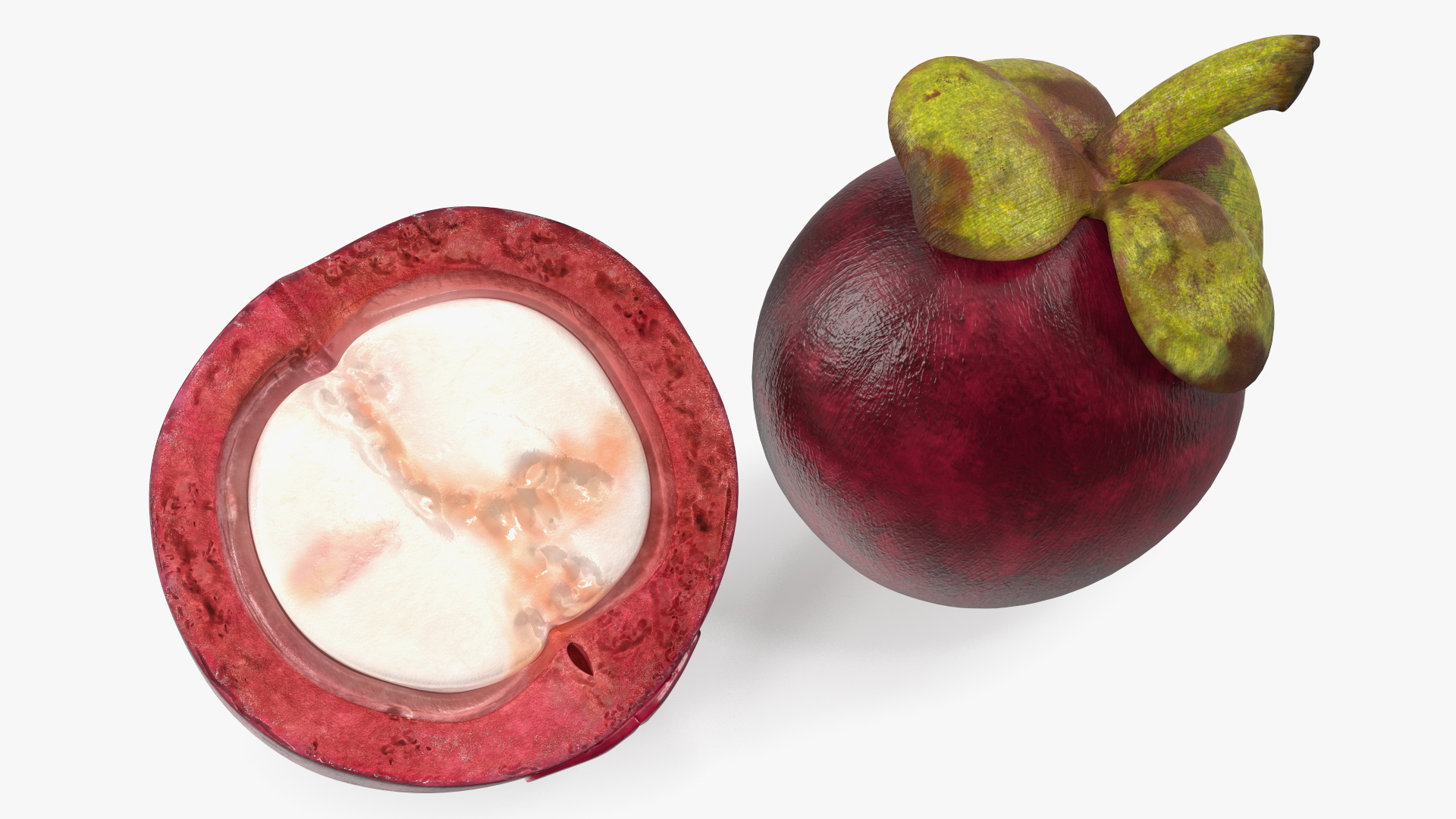 3D Thailand Mangosteen Whole and Half Cut model