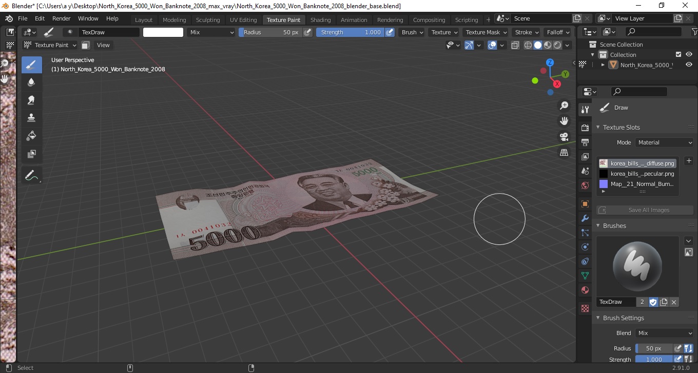 North Korea 5000 Won Banknote 2008 3D model