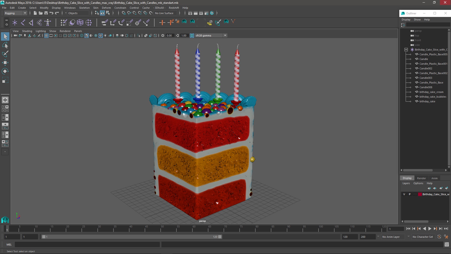 Birthday Cake Slice with Candles 3D