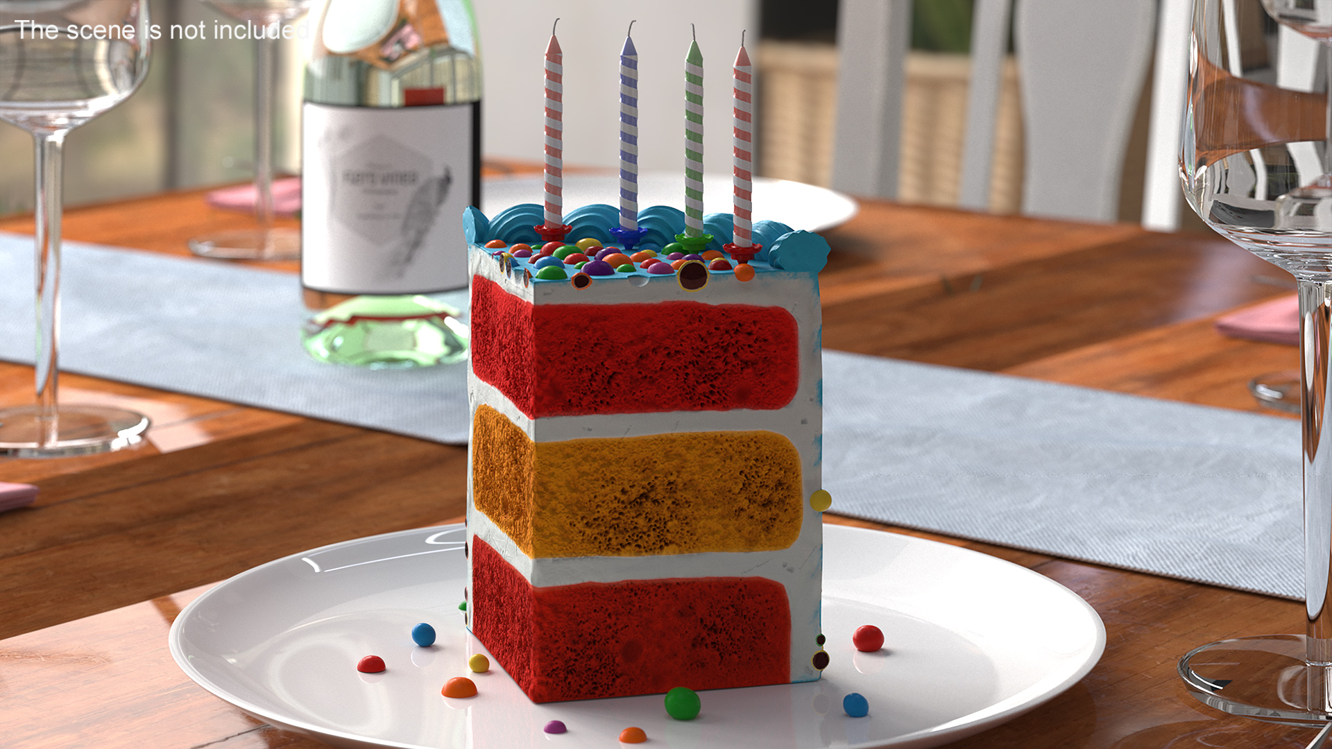 Birthday Cake Slice with Candles 3D