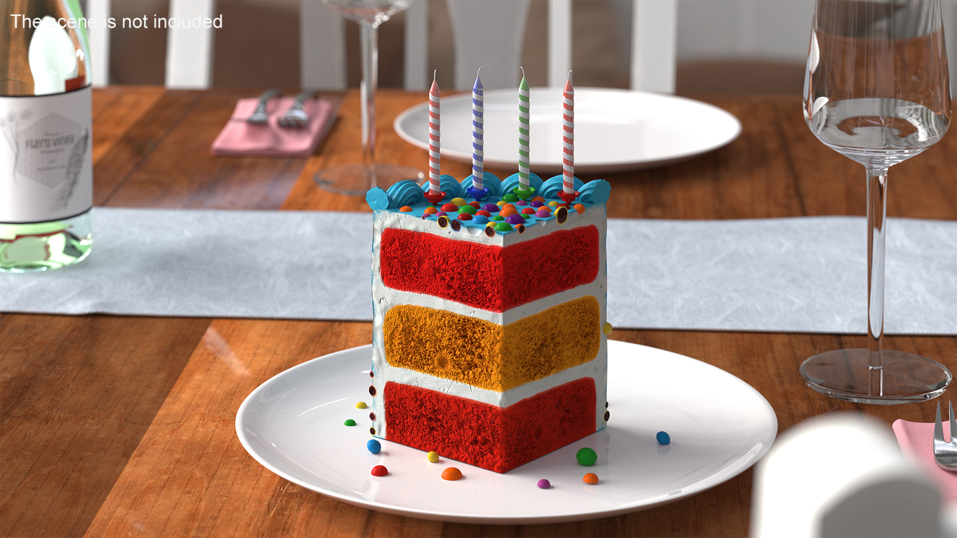 Birthday Cake Slice with Candles 3D