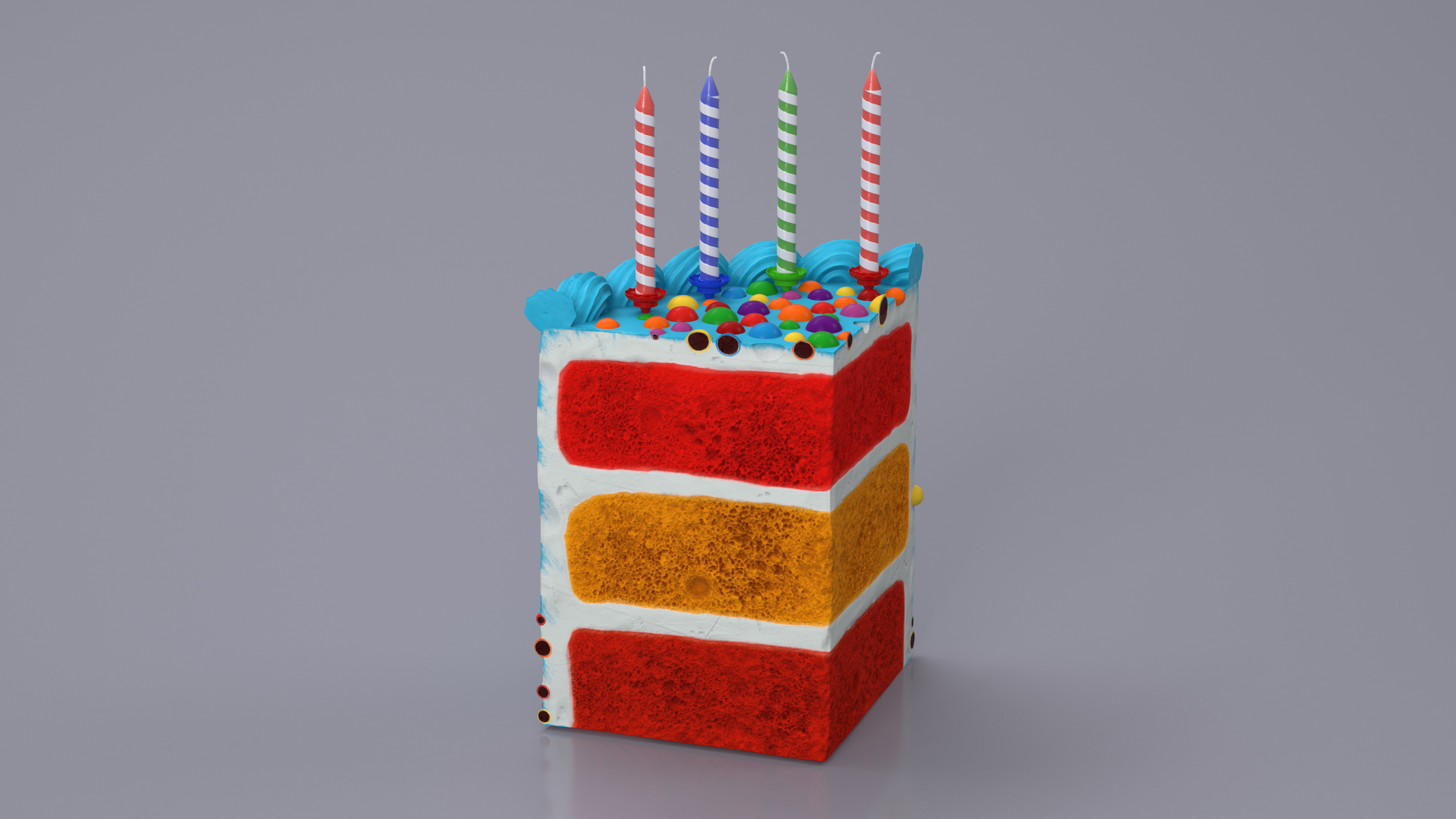 Birthday Cake Slice with Candles 3D