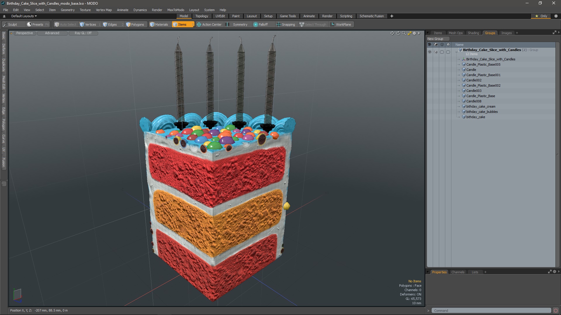 Birthday Cake Slice with Candles 3D