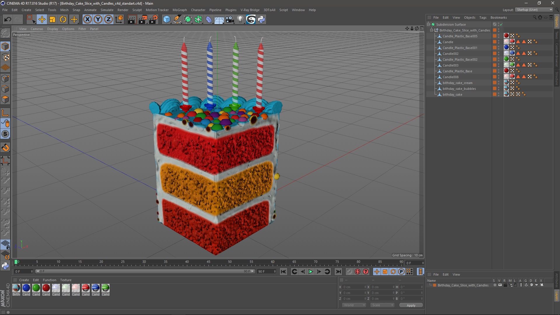 Birthday Cake Slice with Candles 3D