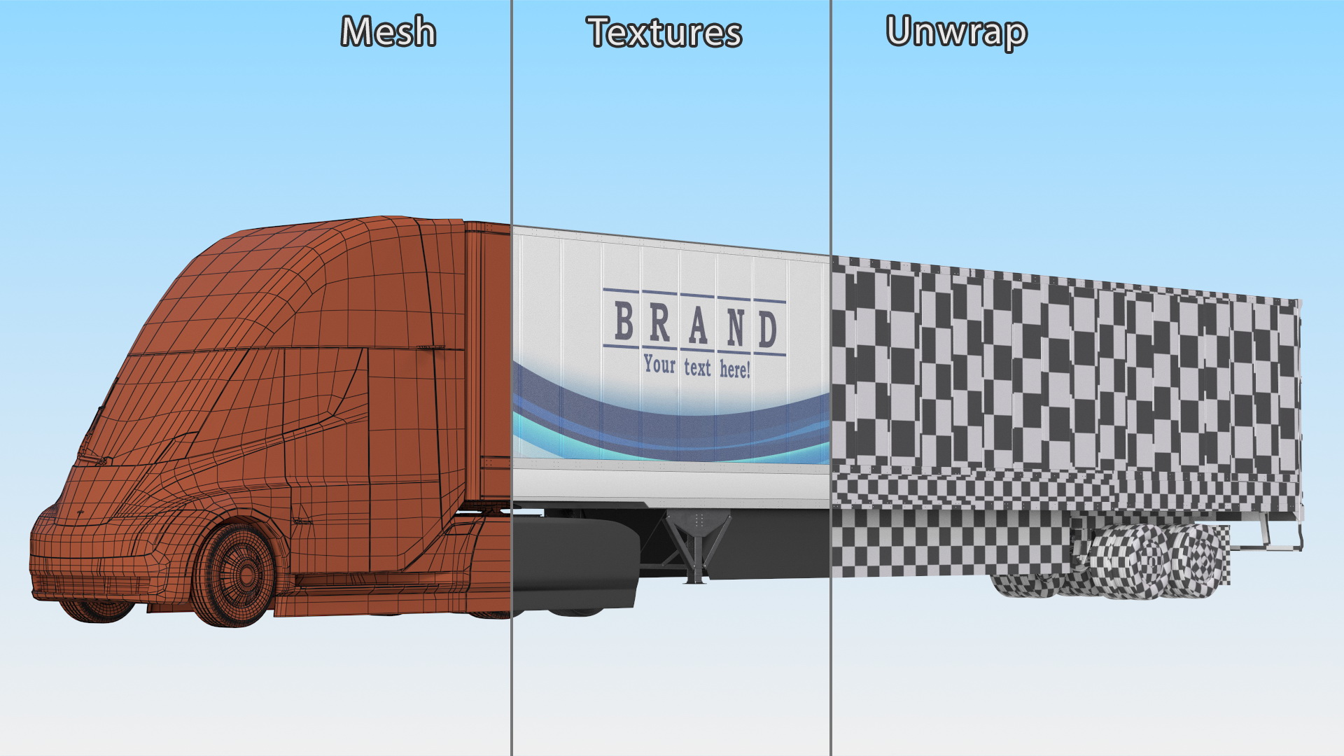 Tesla Semi Truck with Trailer Your Brand Rigged 3D