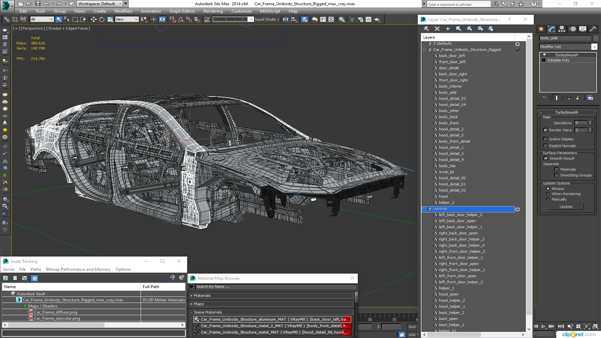 Car Frame Unibody Structure Rigged 3D model