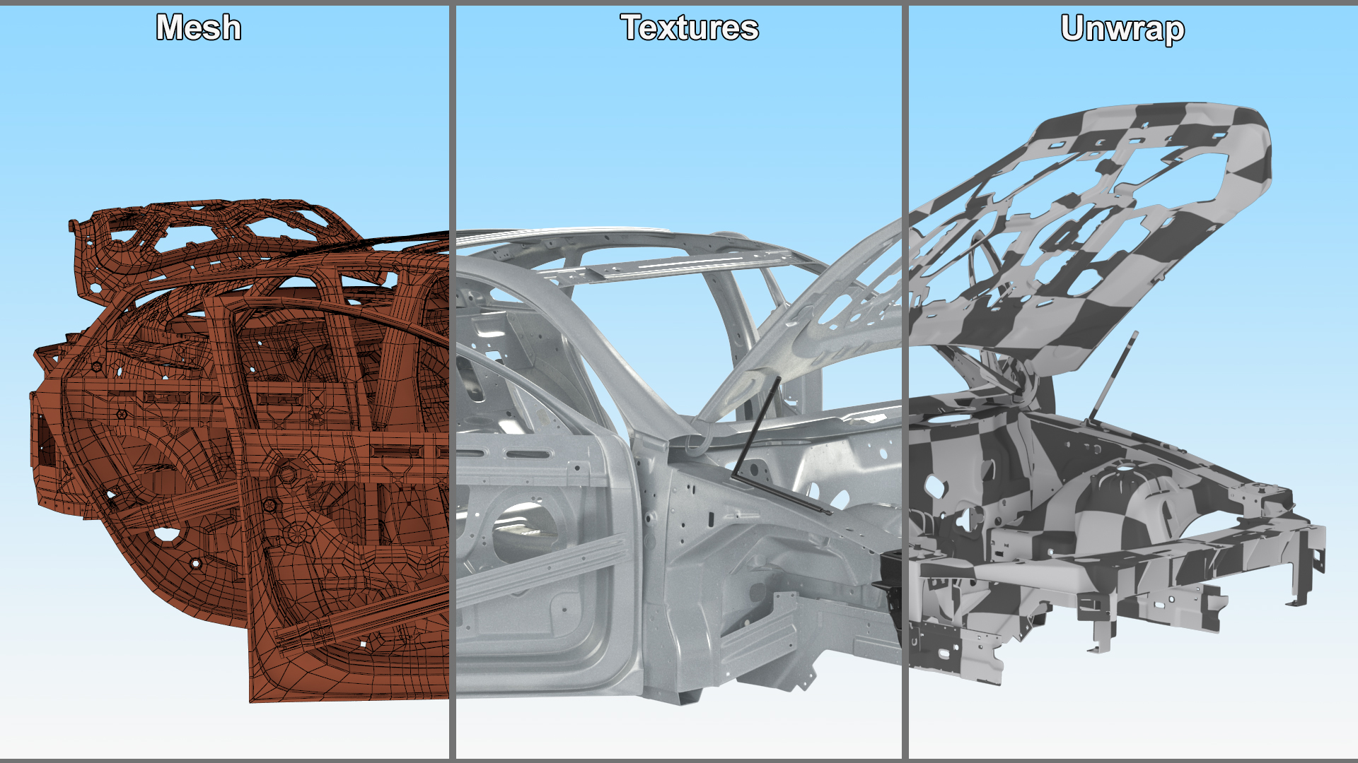 Car Frame Unibody Structure Rigged 3D model