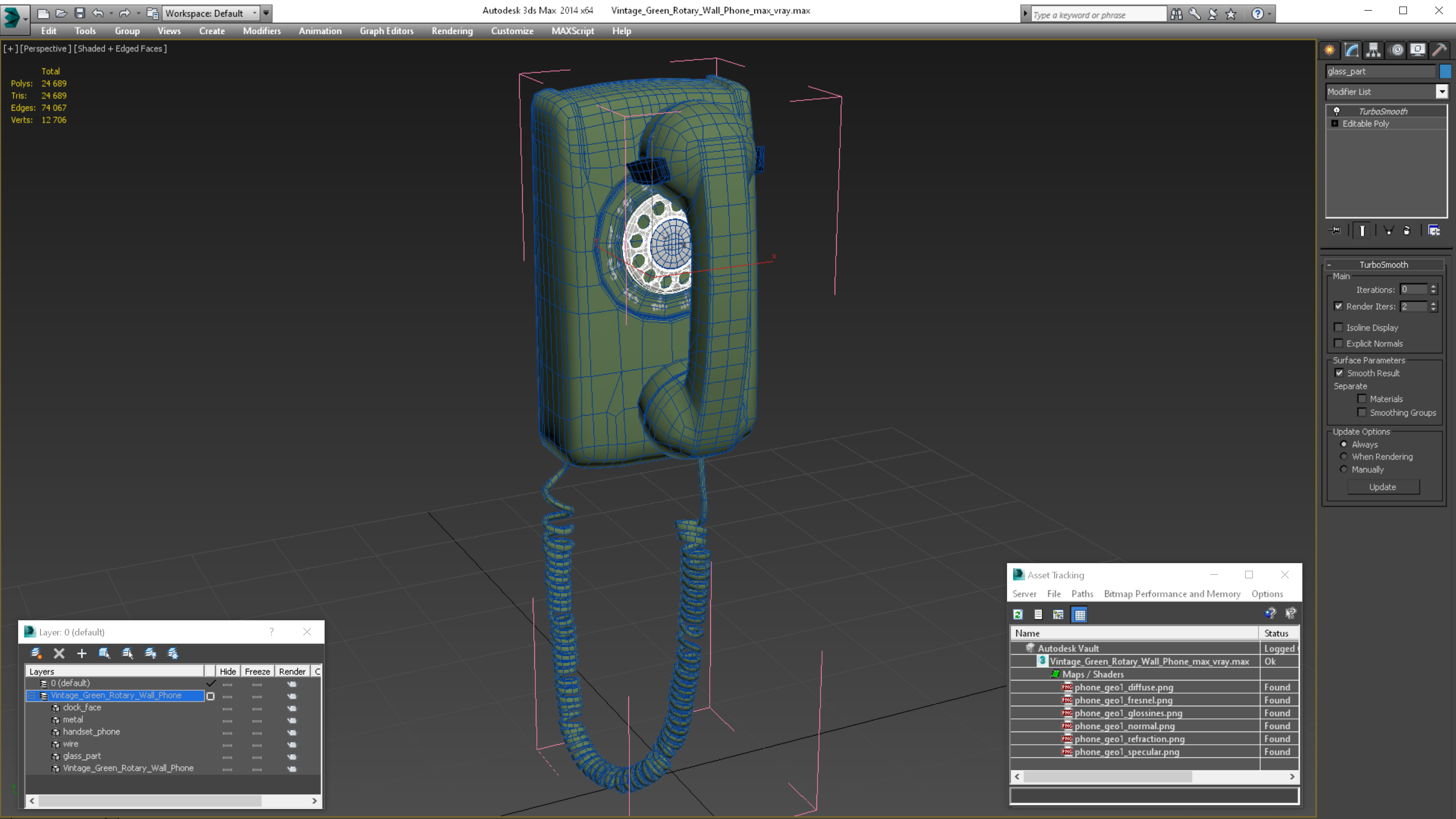3D Vintage Green Rotary Wall Phone