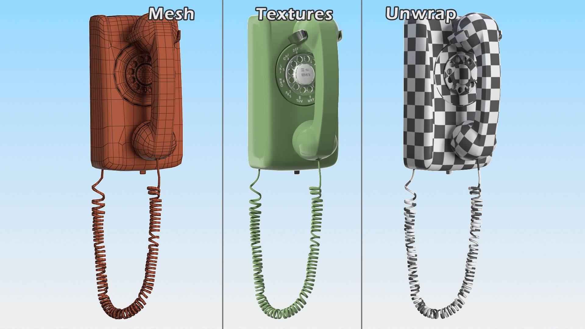 3D Vintage Green Rotary Wall Phone