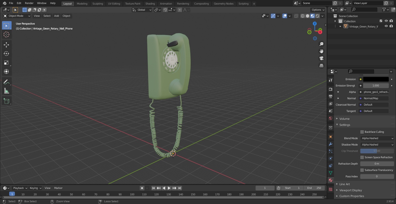 3D Vintage Green Rotary Wall Phone