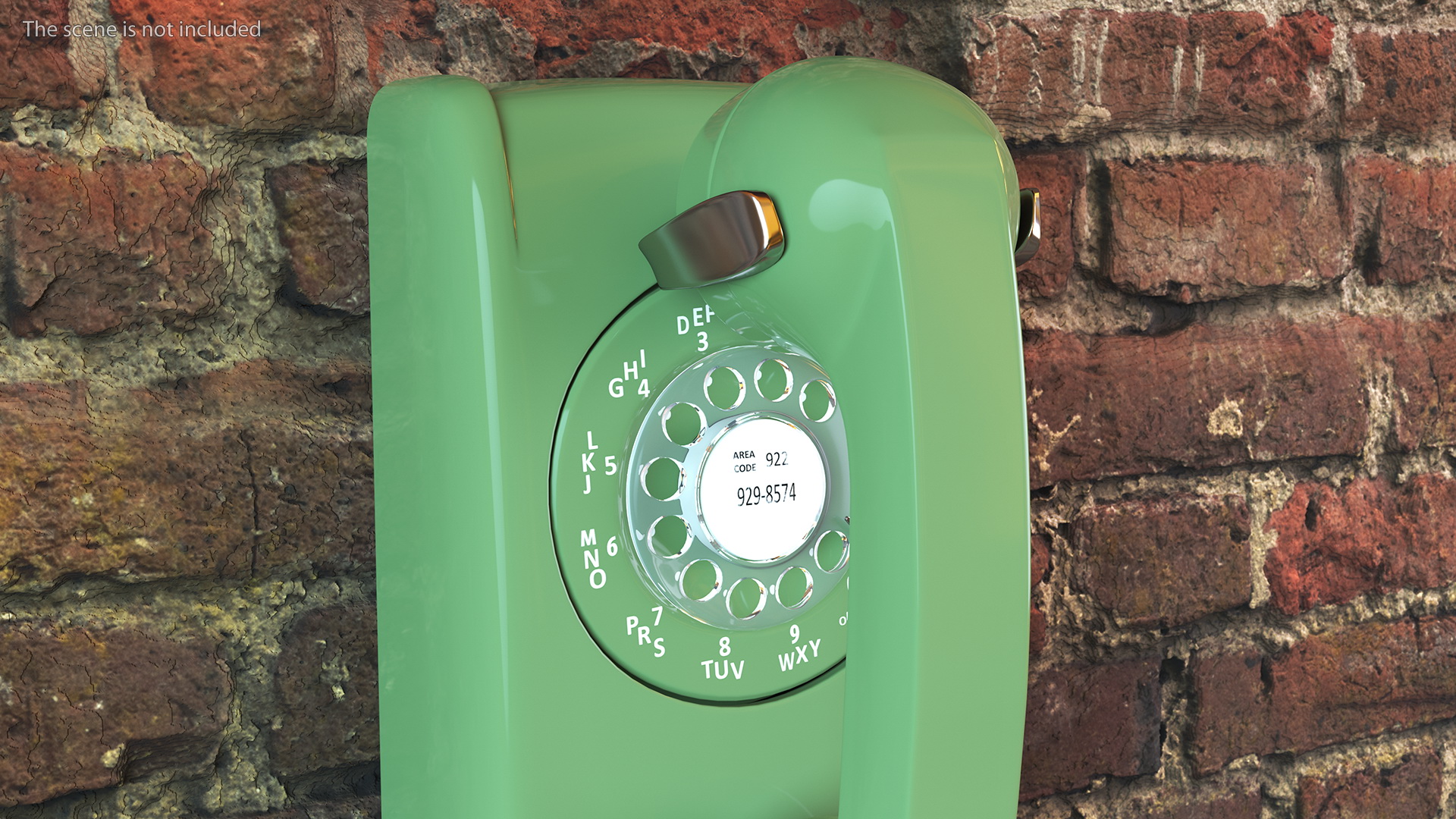3D Vintage Green Rotary Wall Phone
