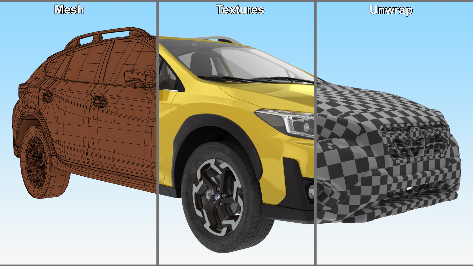 Subaru XV Crosstrek SUV 2020 Yellow Rigged 3D