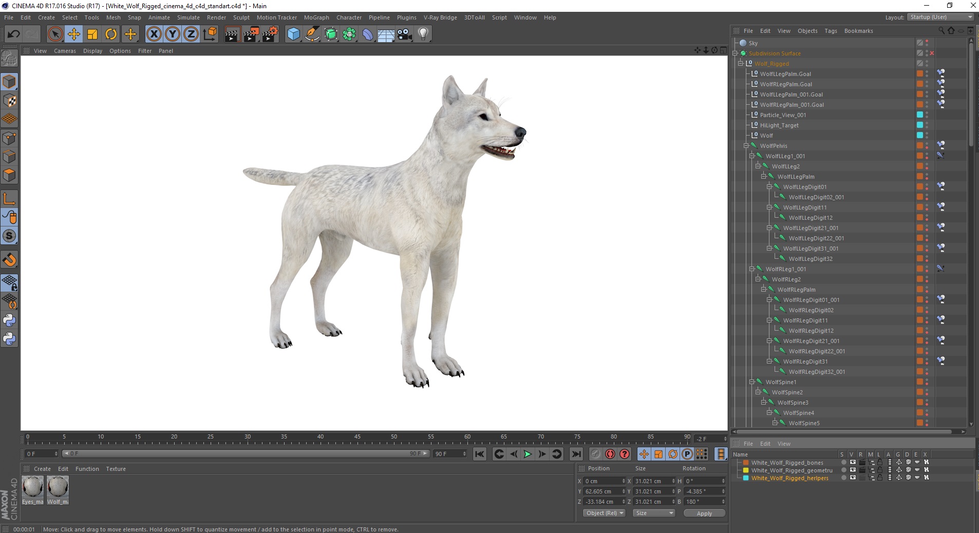 3D White Wolf Rigged for Cinema 4D