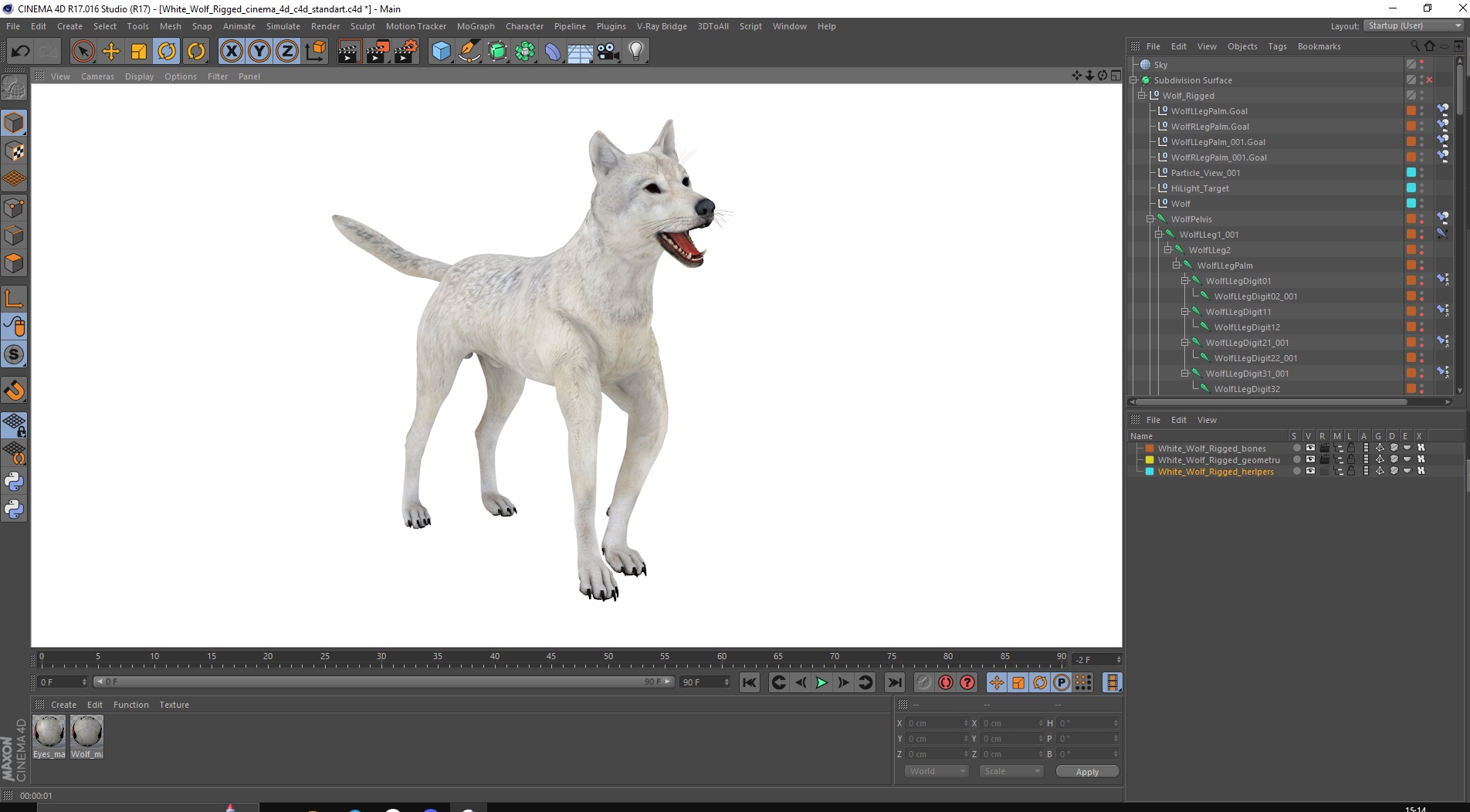 3D White Wolf Rigged for Cinema 4D