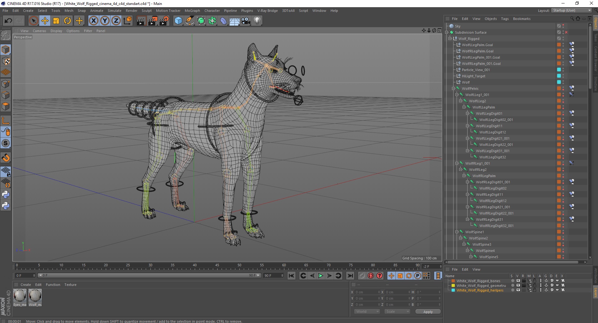 3D White Wolf Rigged for Cinema 4D