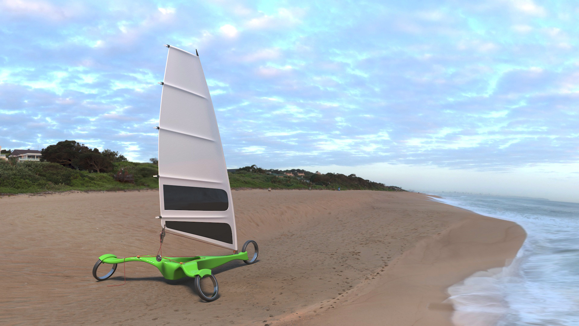 Futuristic Land Sand Yacht Green Rigged 3D model