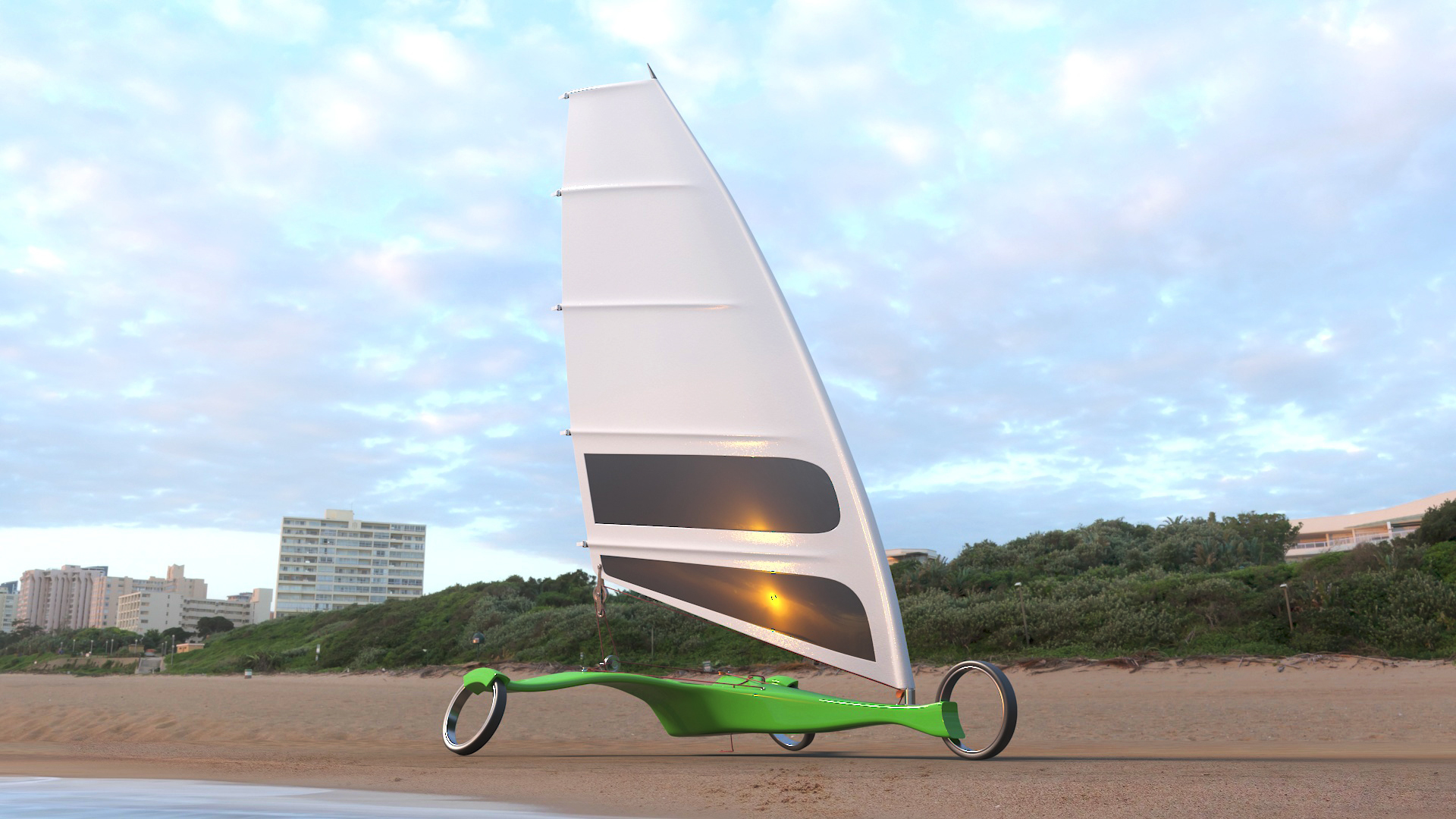 Futuristic Land Sand Yacht Green Rigged 3D model