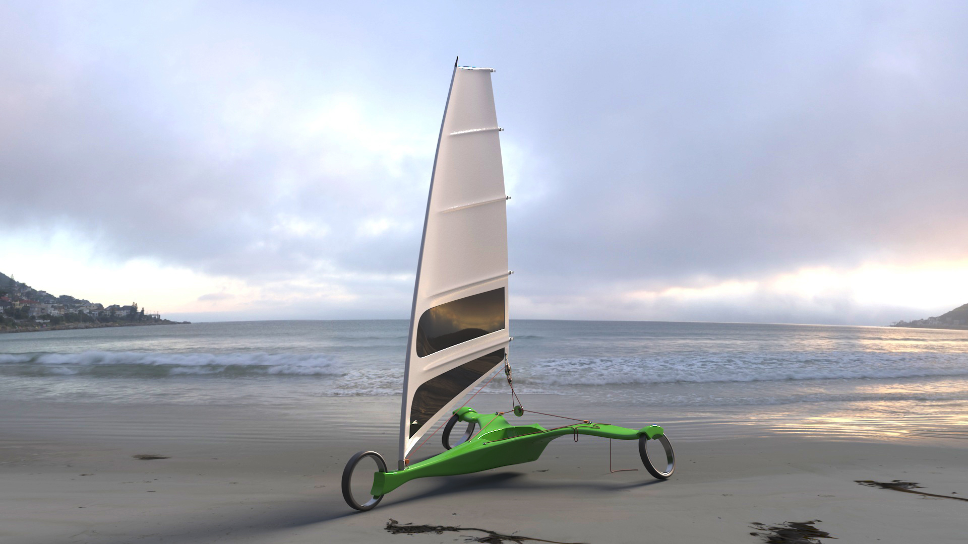 Futuristic Land Sand Yacht Green Rigged 3D model