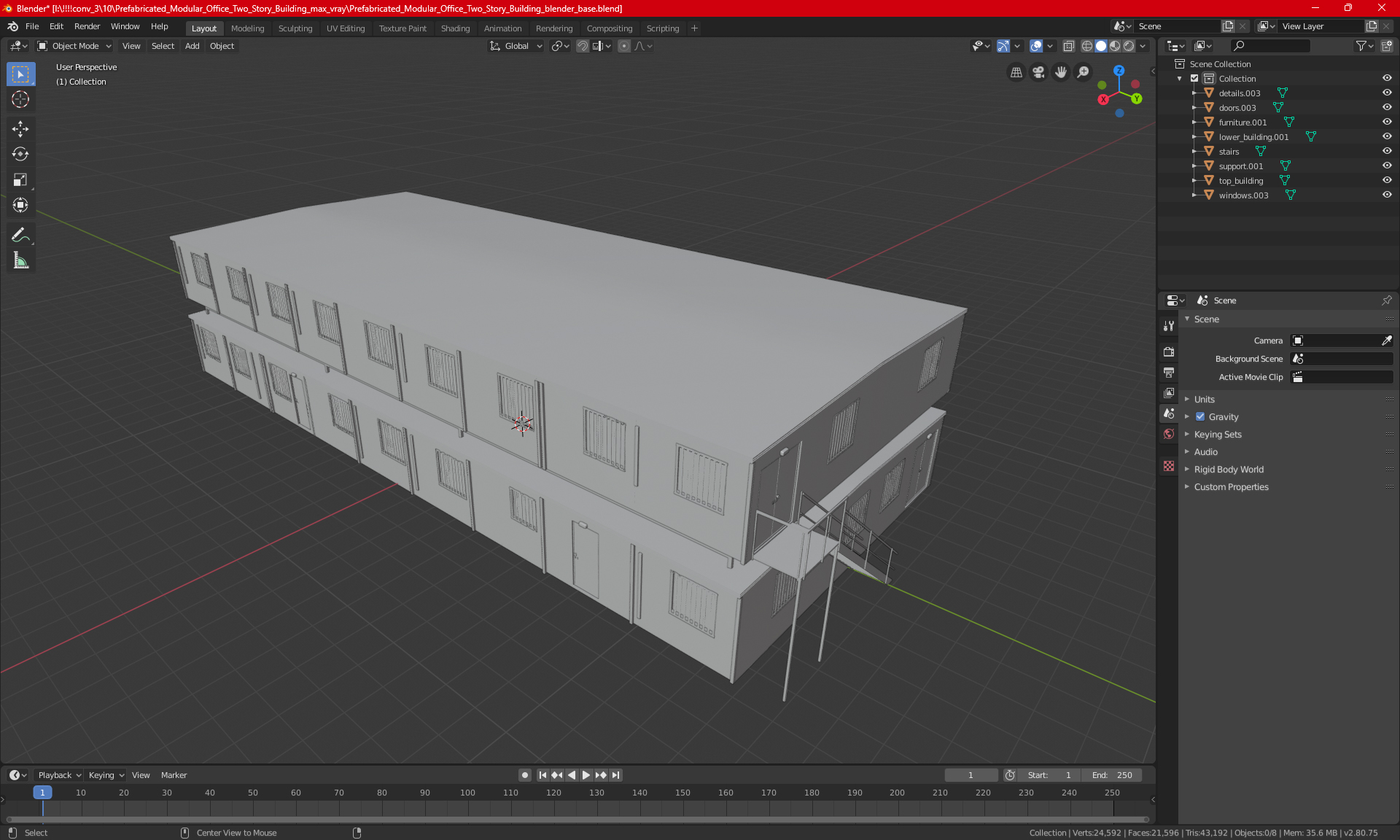 Prefabricated Modular Office Two Story Building 3D
