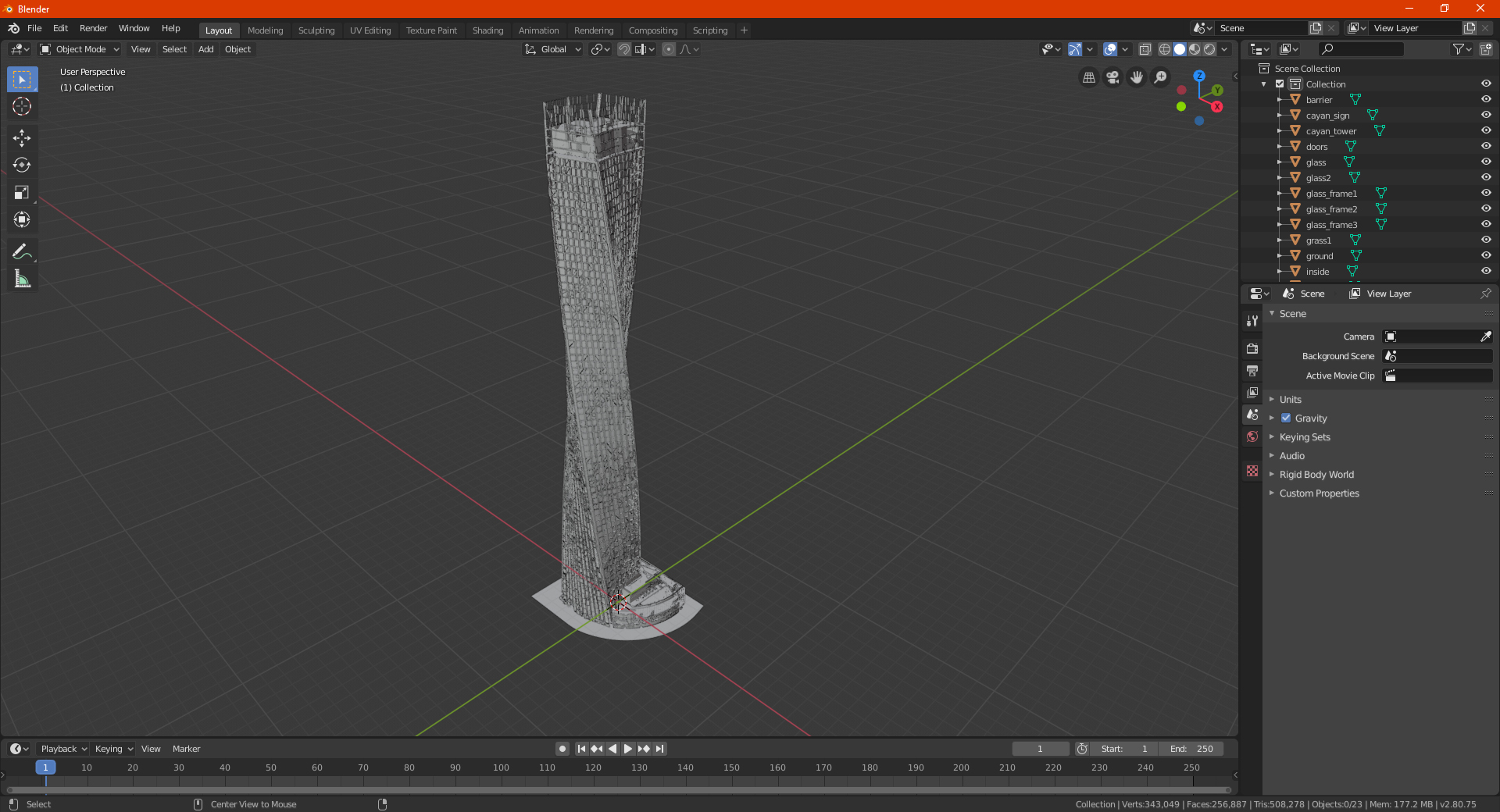 3D Cayan Tower Skyscraper Night Glow model