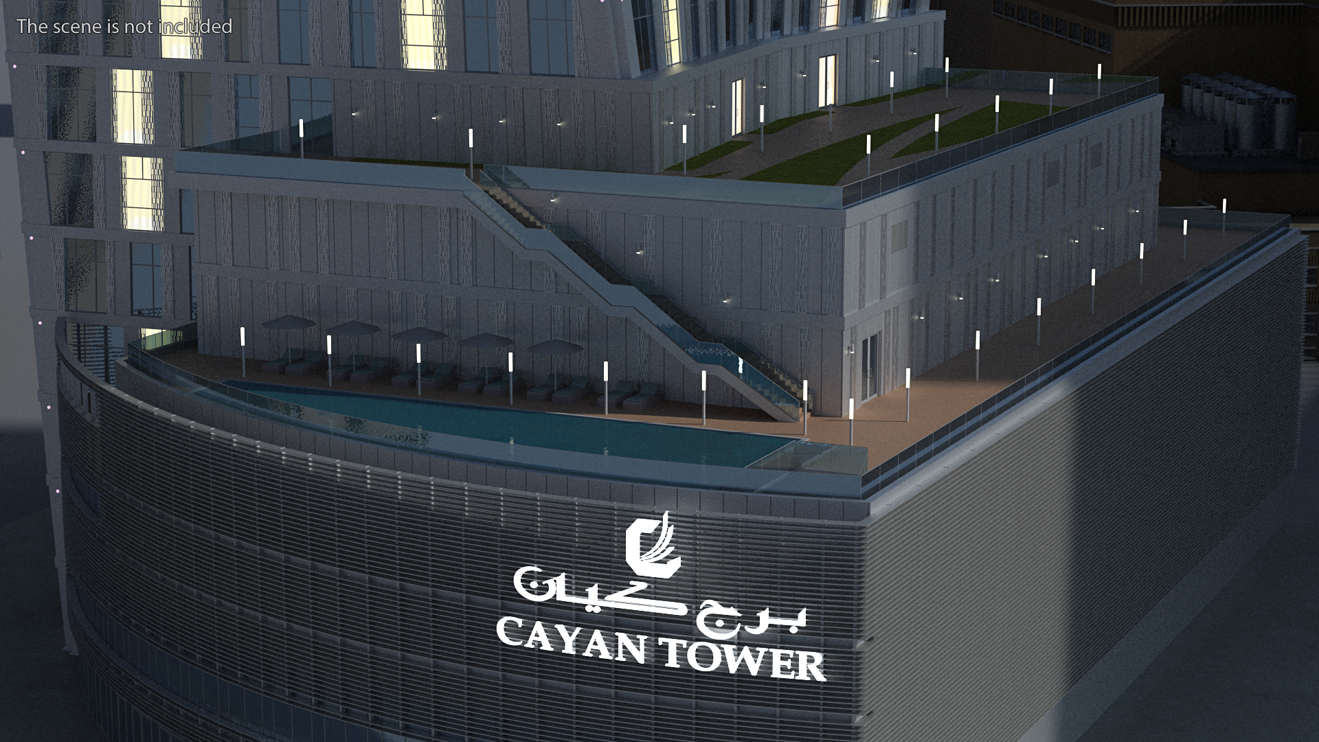 3D Cayan Tower Skyscraper Night Glow model
