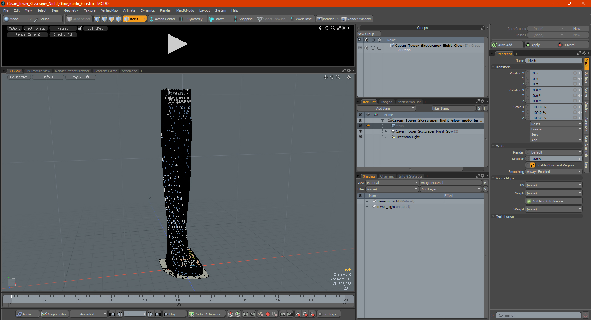 3D Cayan Tower Skyscraper Night Glow model