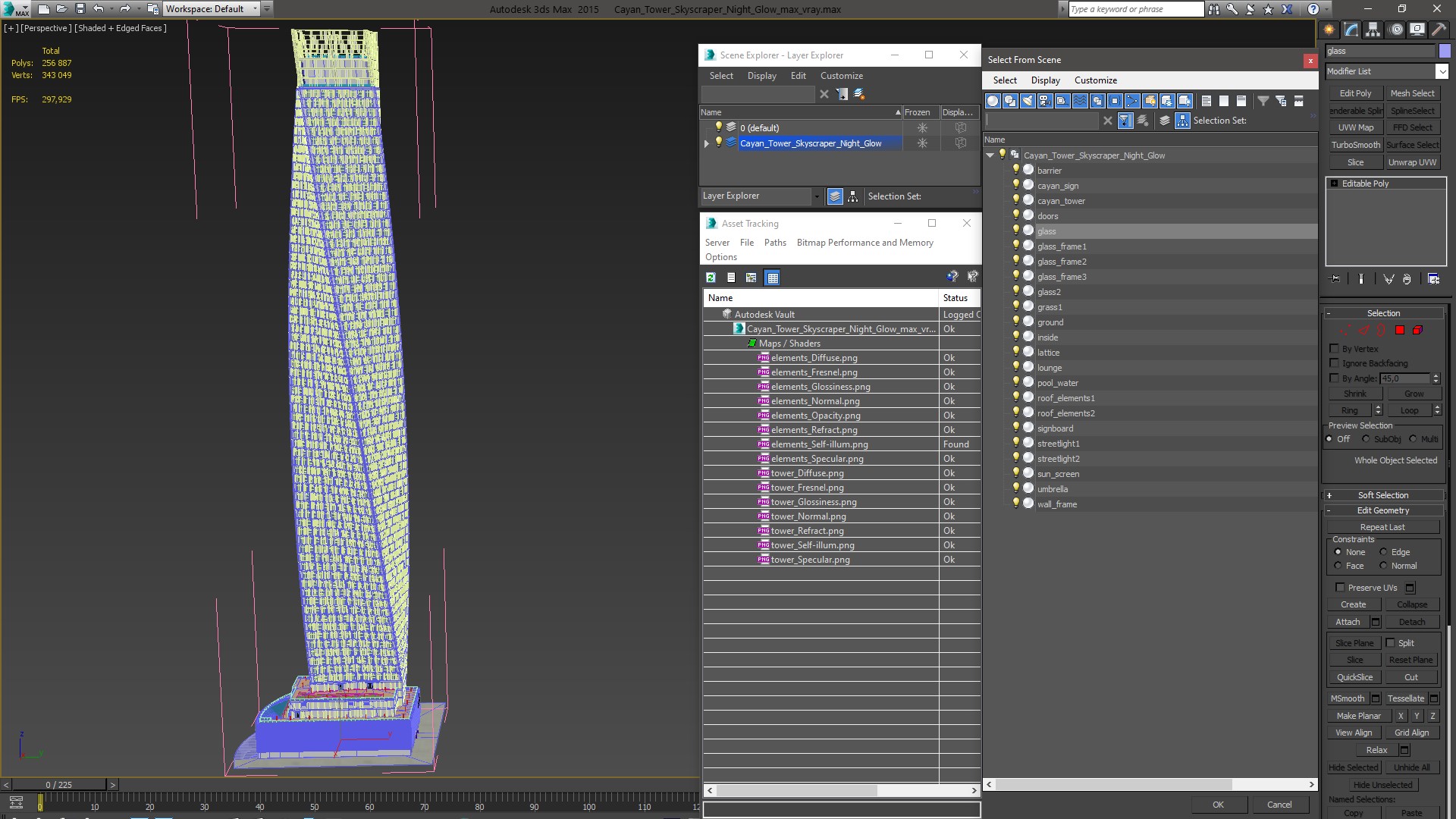 3D Cayan Tower Skyscraper Night Glow model