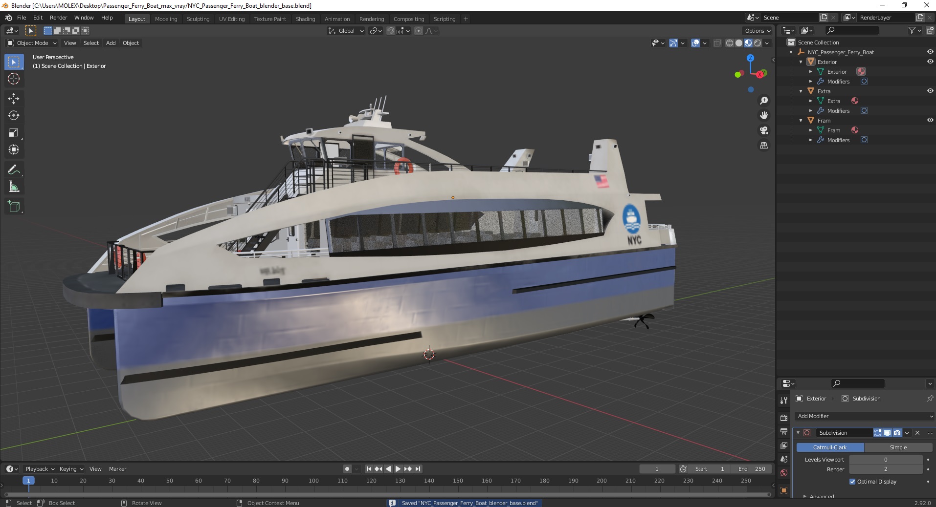 NYC Passenger Ferry Boat 3D model
