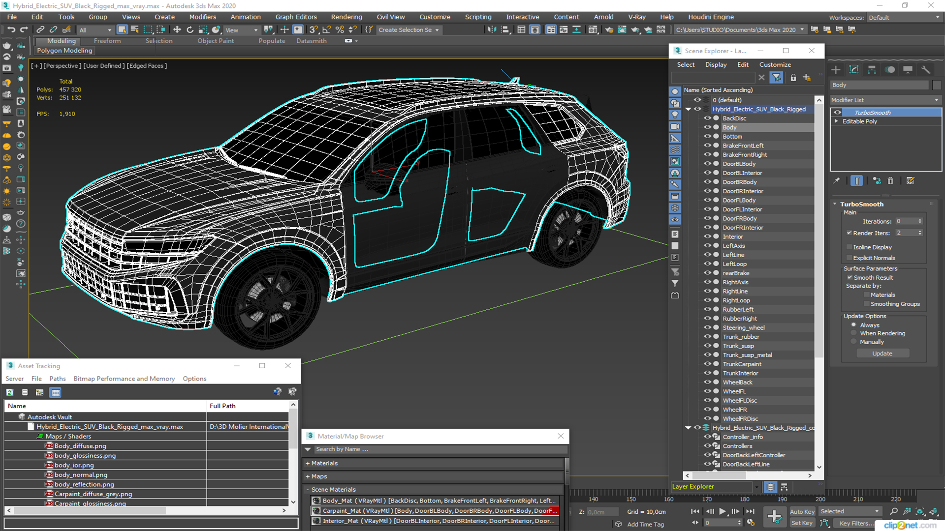 3D Hybrid Electric SUV Black Rigged for Cinema 4D