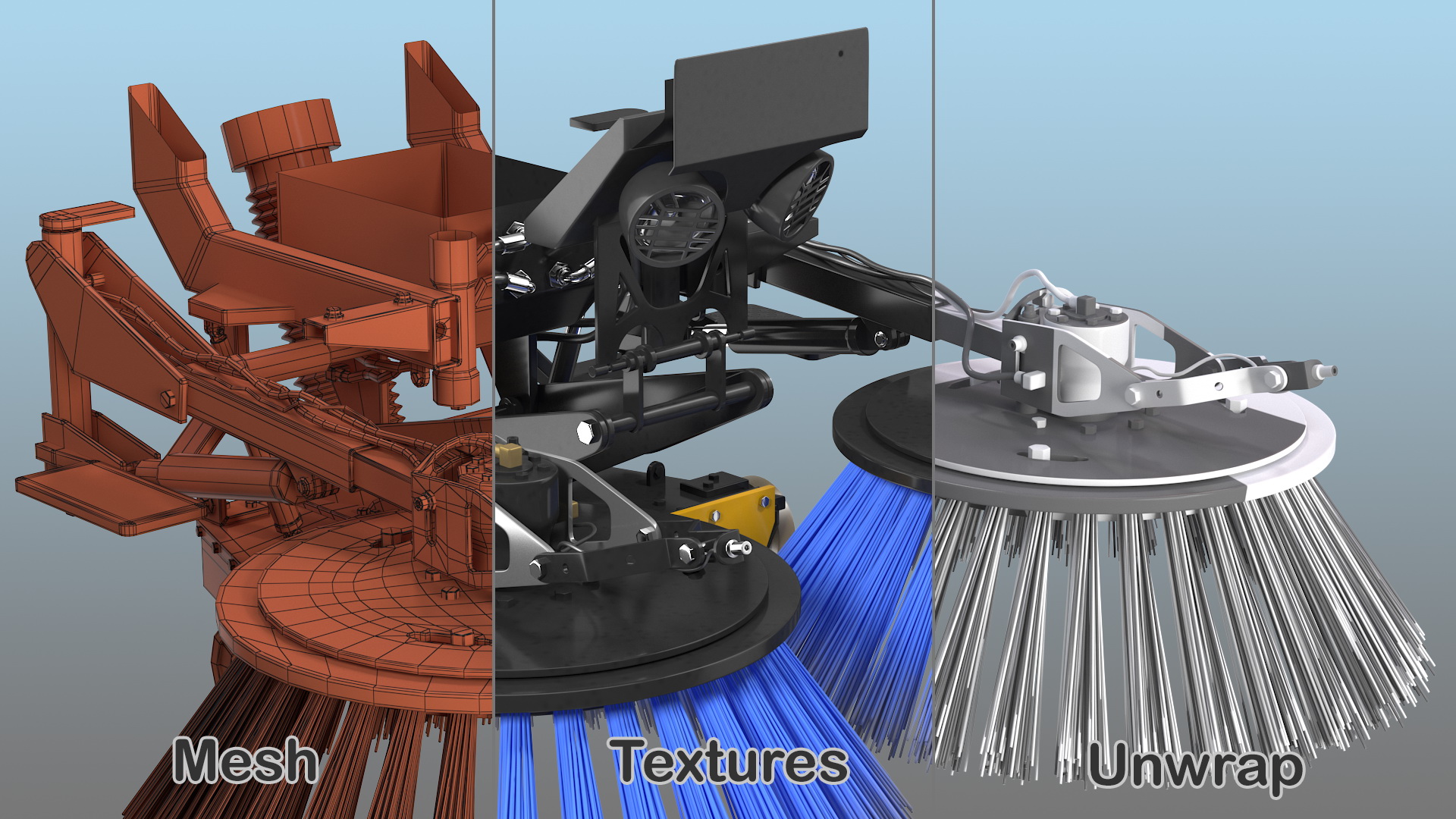 3D model Road Sweeper Brushes Mechanism