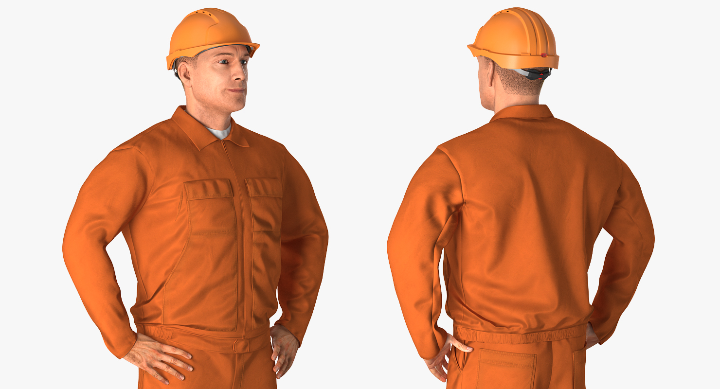 3D Builder Wearing Orange Coveralls Rigged for Maya model