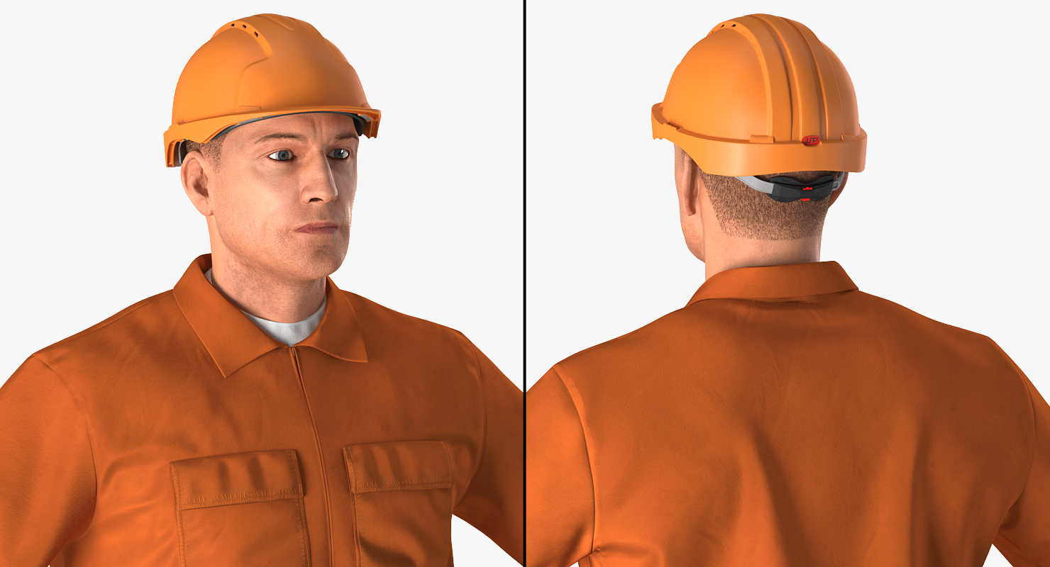 3D Builder Wearing Orange Coveralls Rigged for Maya model