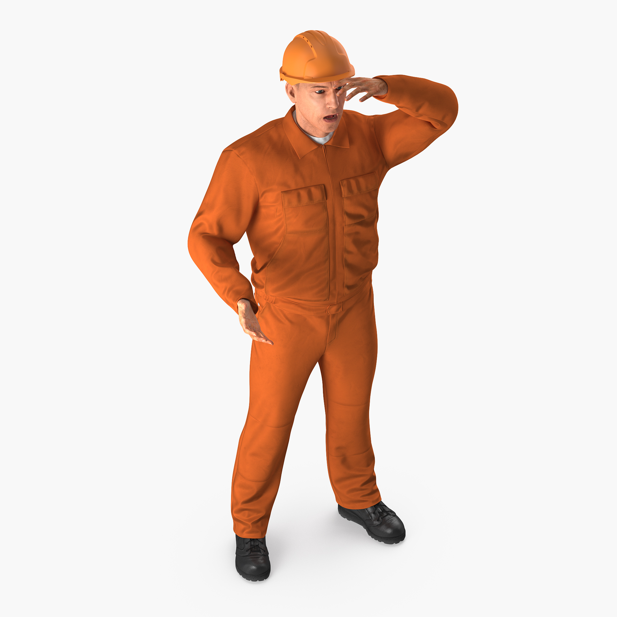 Builder Wearing Orange Coveralls, view 8