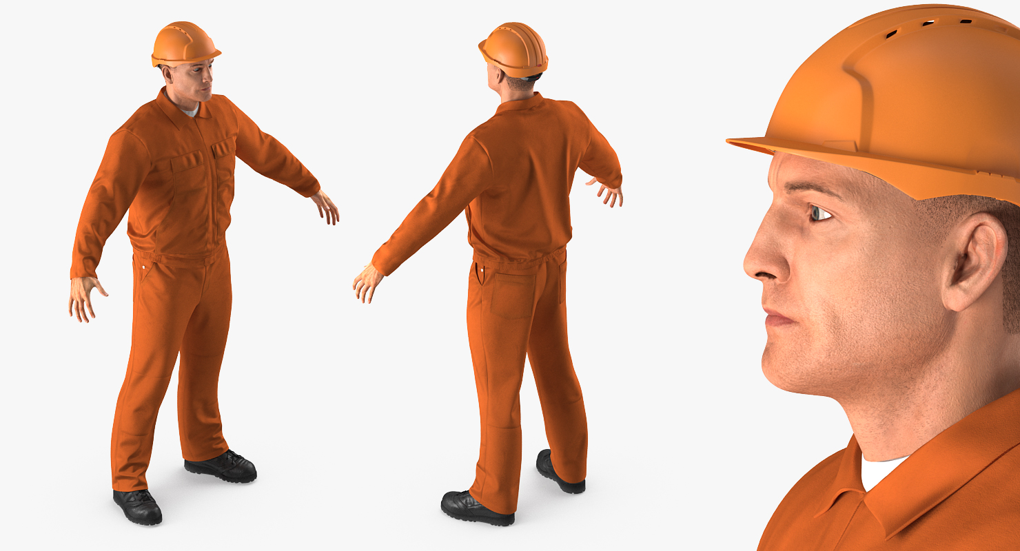 3D Builder Wearing Orange Coveralls Rigged for Maya model