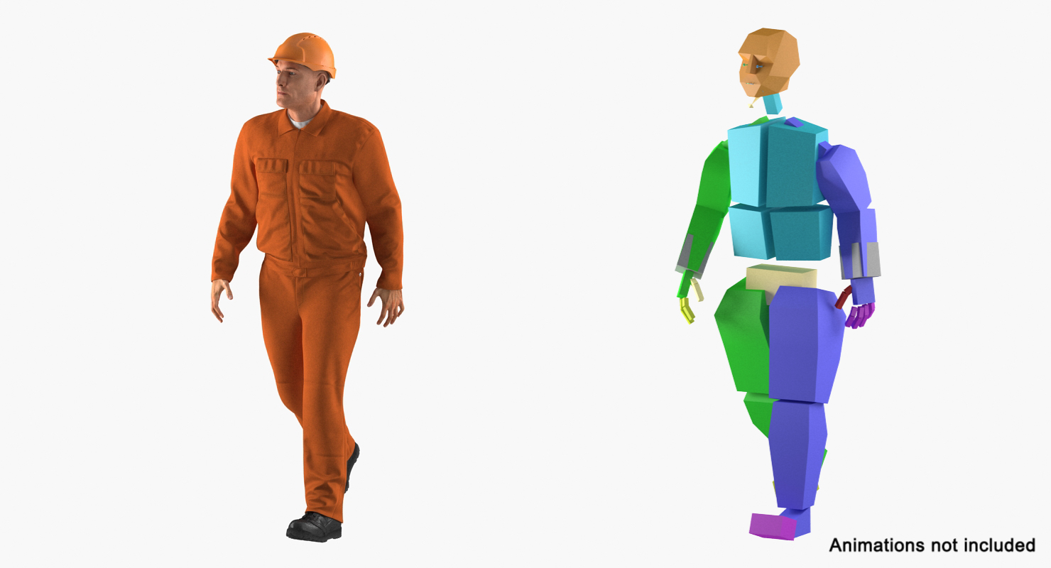 3D Builder Wearing Orange Coveralls Rigged for Maya model