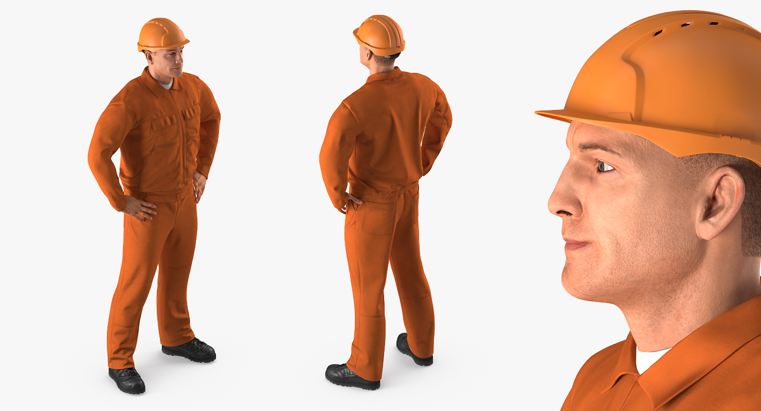 3D Builder Wearing Orange Coveralls Rigged for Maya model