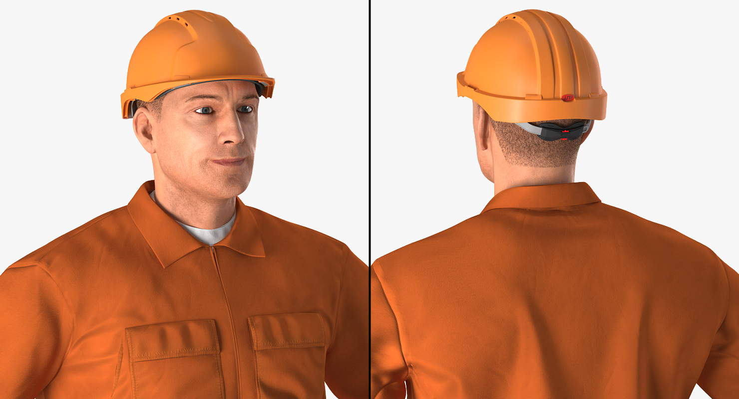3D Builder Wearing Orange Coveralls Rigged for Maya model
