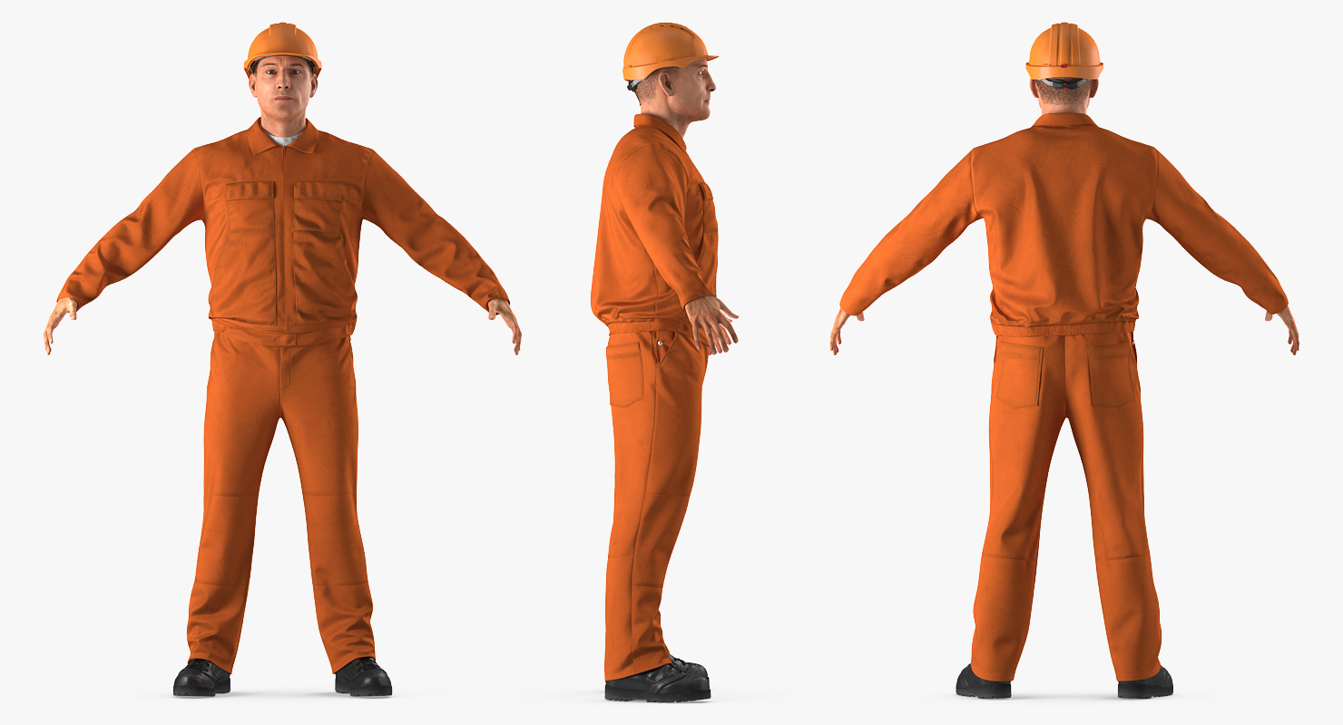 3D Builder Wearing Orange Coveralls Rigged for Maya model