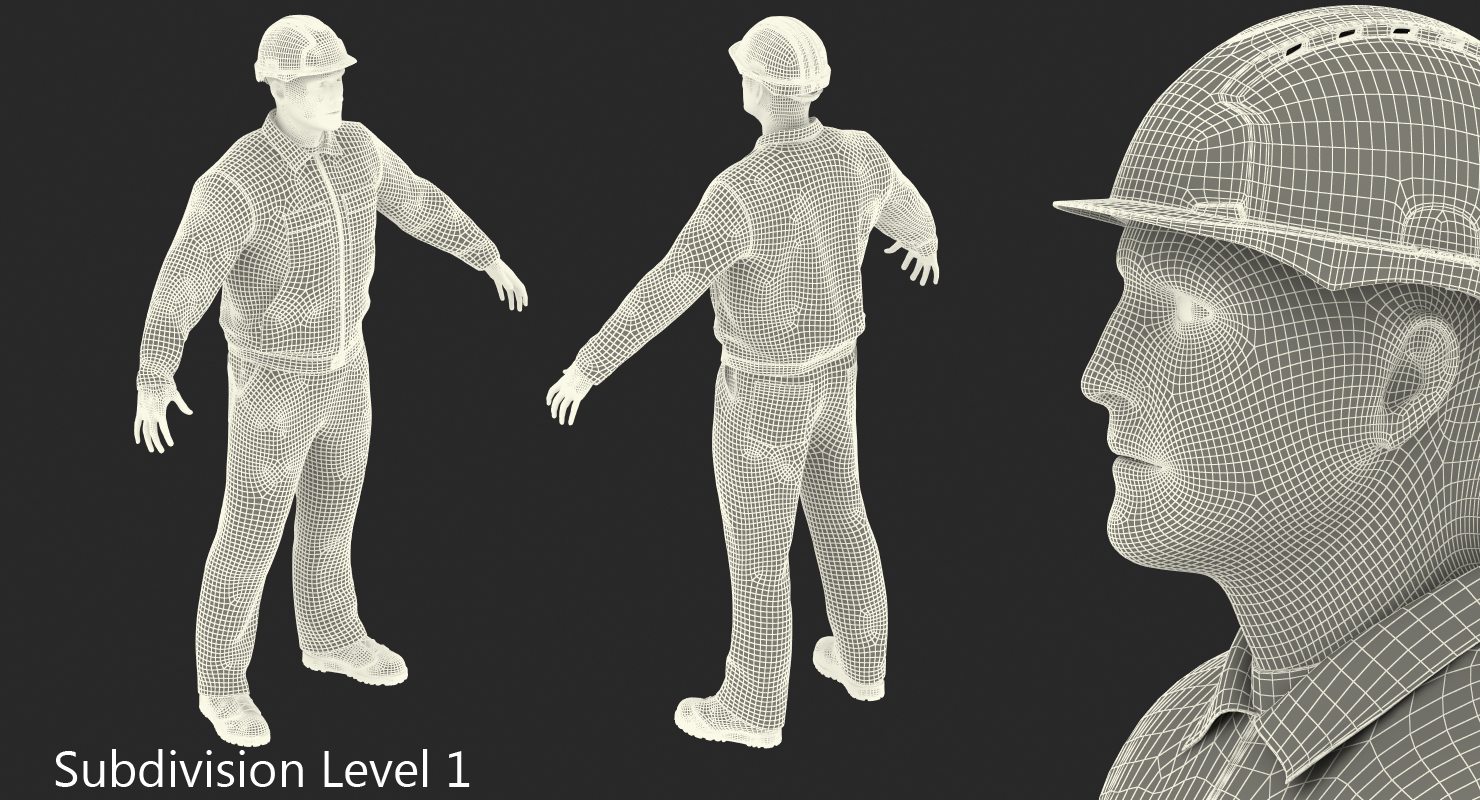 3D Builder Wearing Orange Coveralls Rigged for Maya model