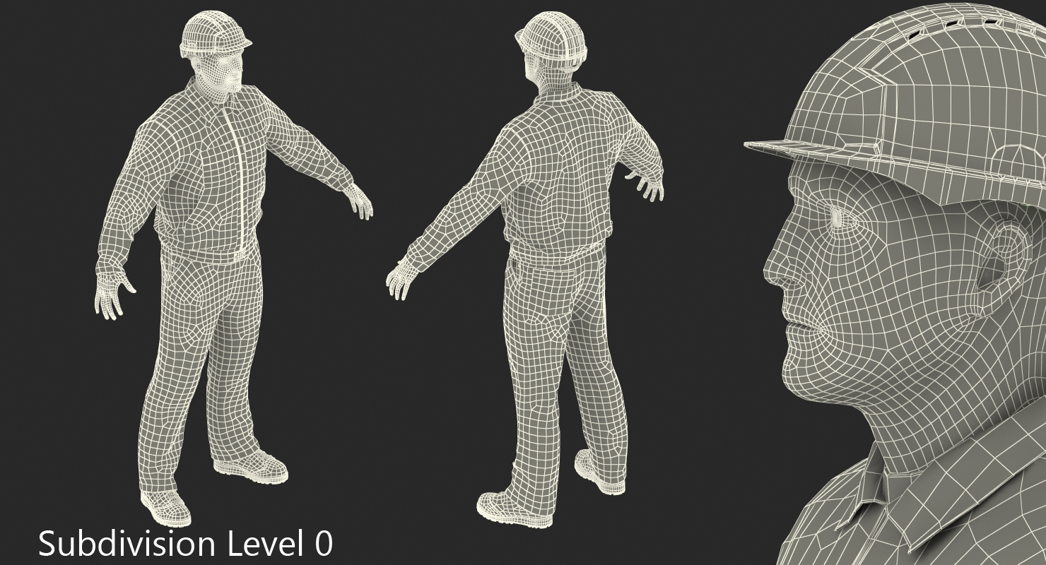 3D Builder Wearing Orange Coveralls Rigged for Maya model