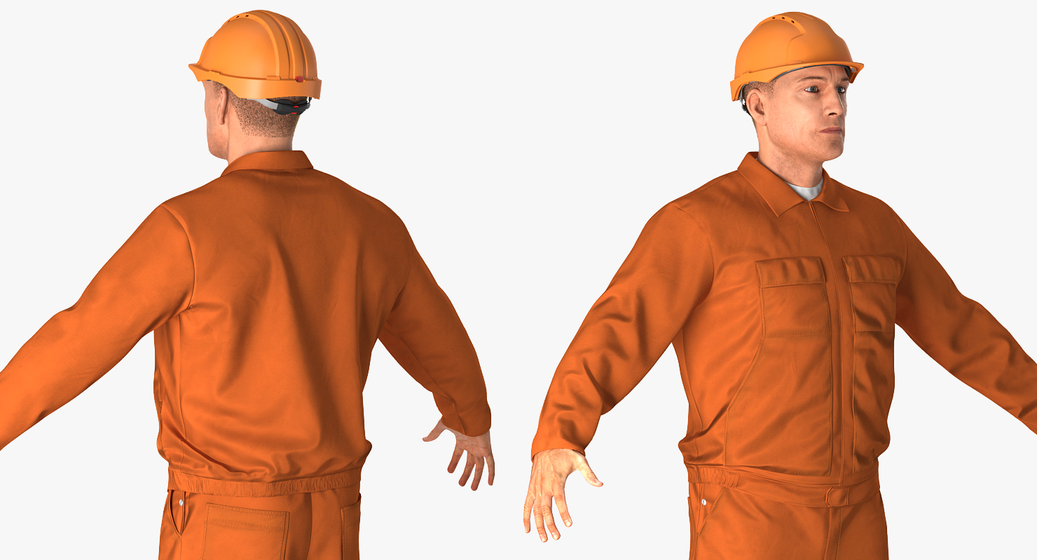 3D Builder Wearing Orange Coveralls Rigged for Maya model