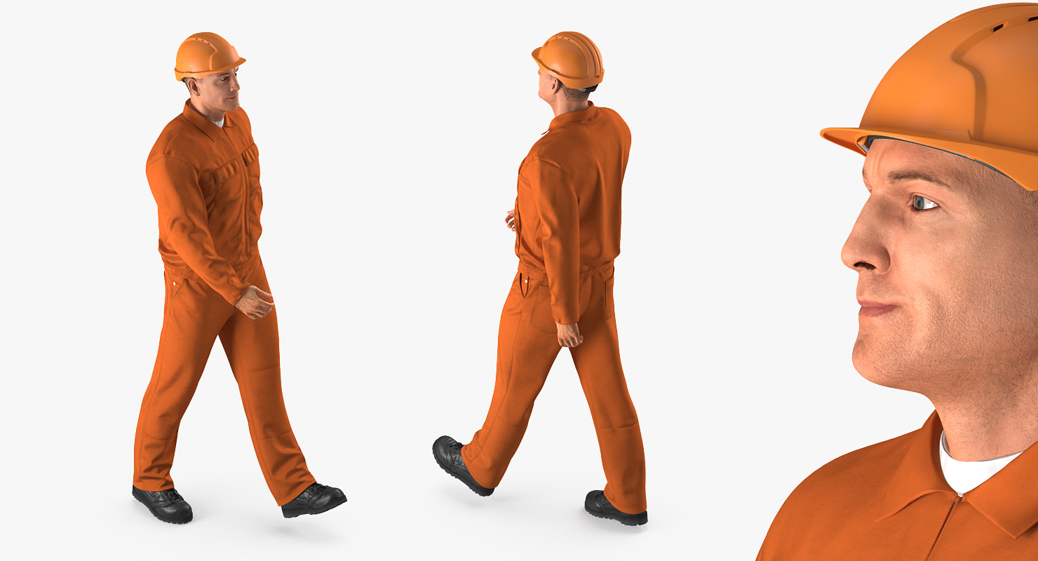 3D Builder Wearing Orange Coveralls Rigged for Maya model