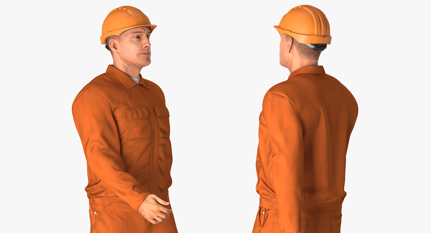 3D Builder Wearing Orange Coveralls Rigged for Maya model