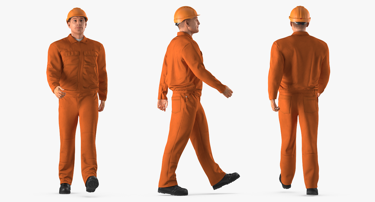 3D Builder Wearing Orange Coveralls Rigged for Maya model
