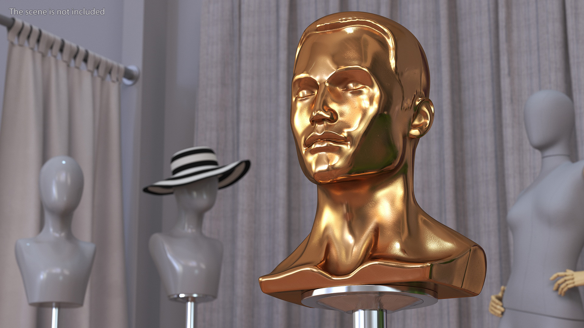 3D Golden Male Mannequin Head with Hair