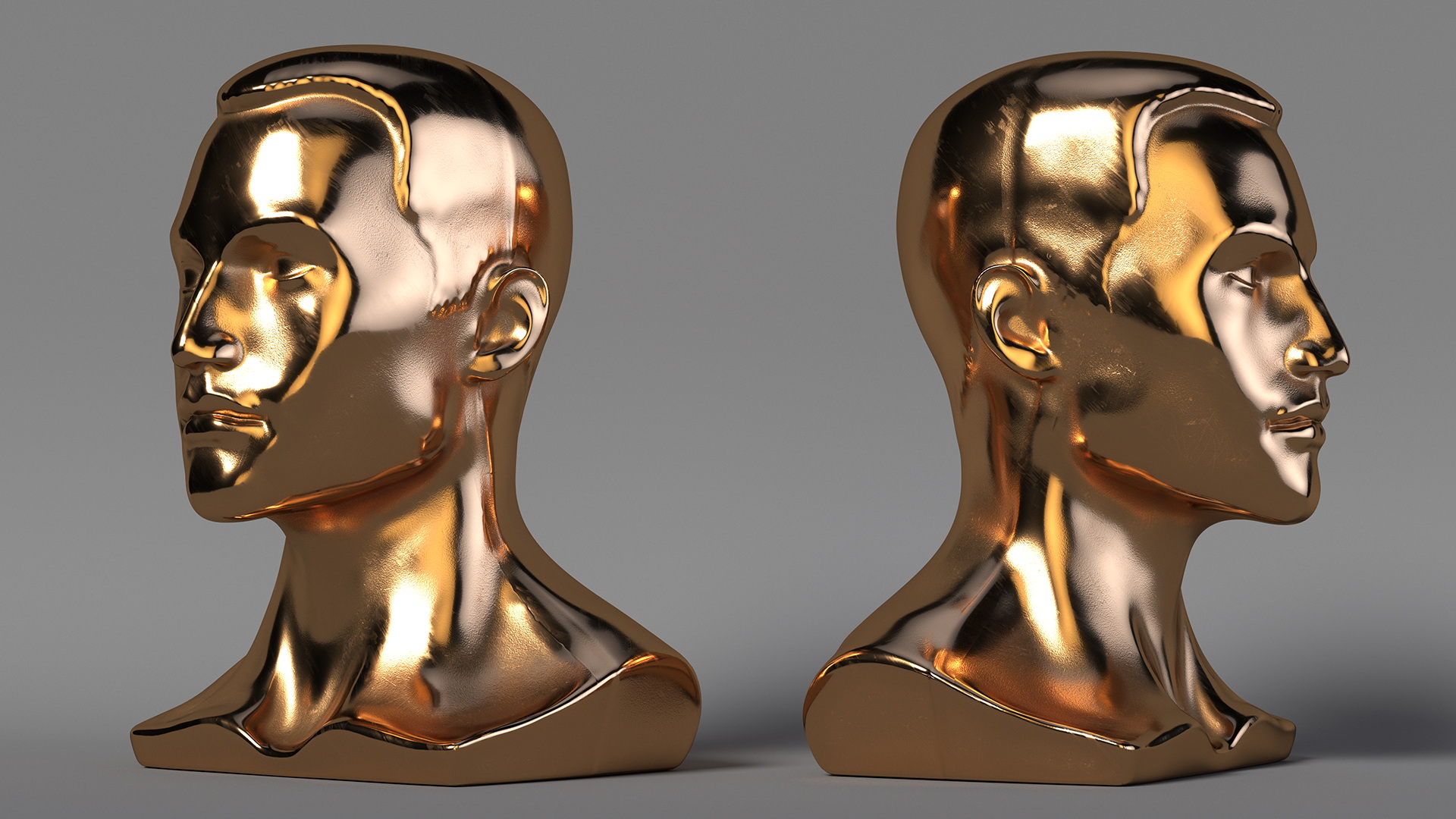 3D Golden Male Mannequin Head with Hair