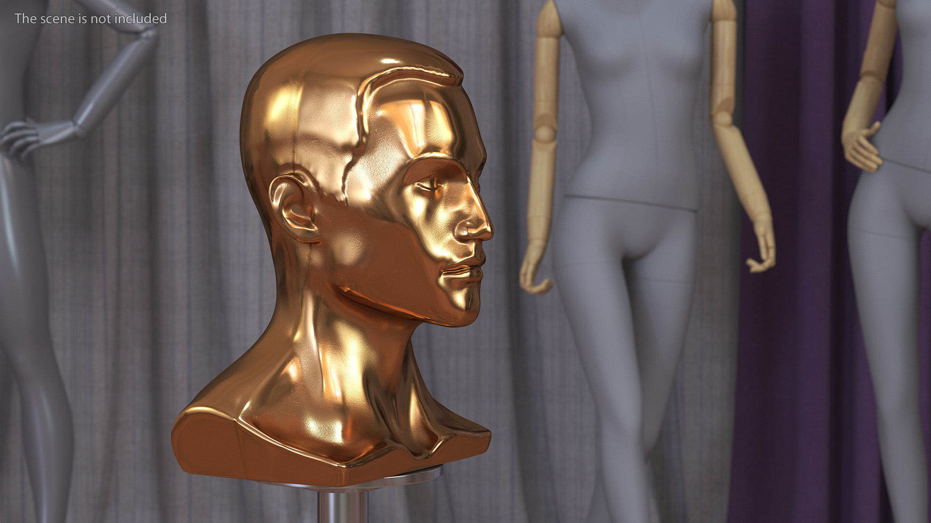 3D Golden Male Mannequin Head with Hair