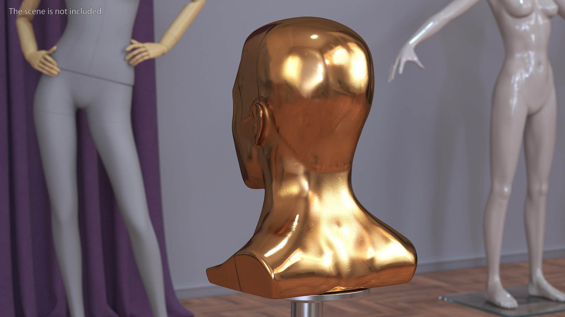 3D Golden Male Mannequin Head with Hair