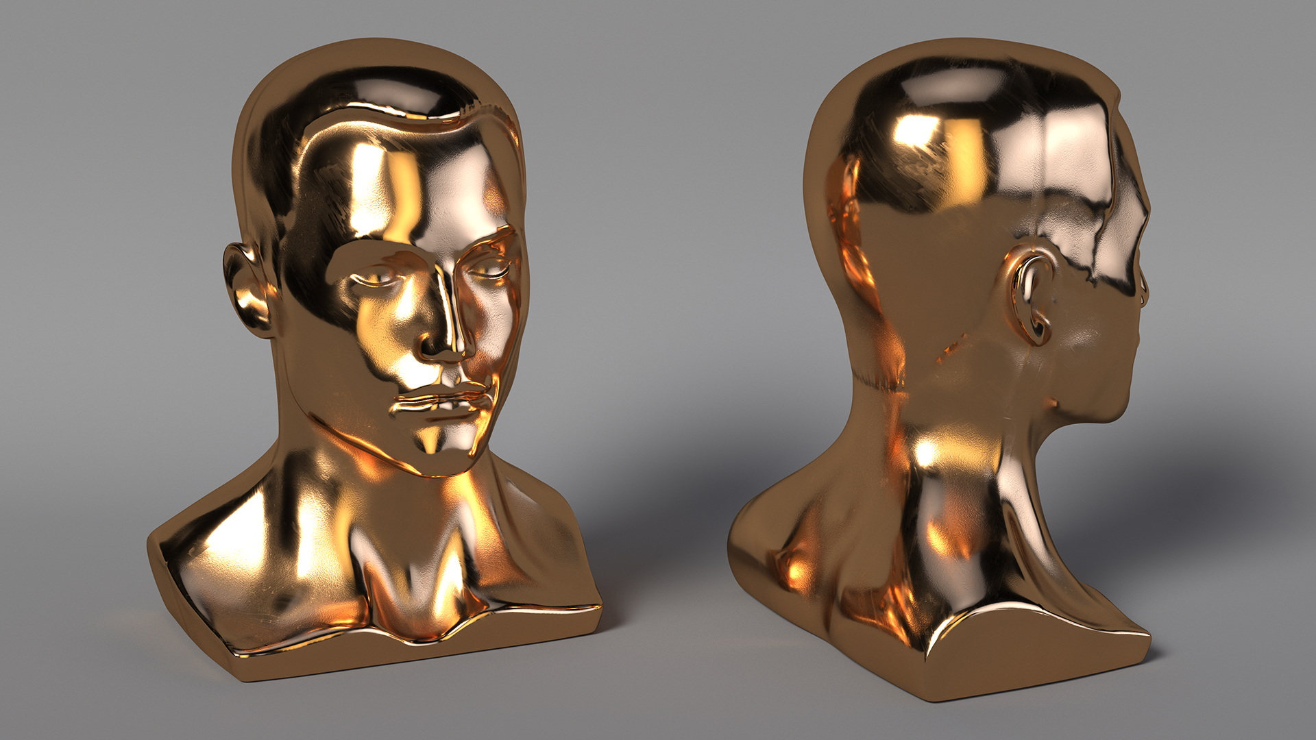 3D Golden Male Mannequin Head with Hair